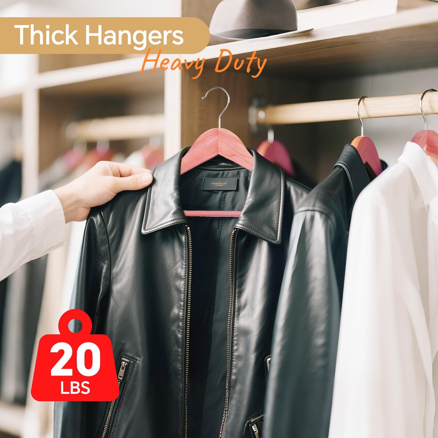 HOUSE DAY Wide Shoulder Cedar Hangers for Suits and Coats with Non Slip Pant Bar,360° Swivel Hook, Smooth Finish Cedar Wood Hangers for Closet, Closet Essentials, 5 Pack