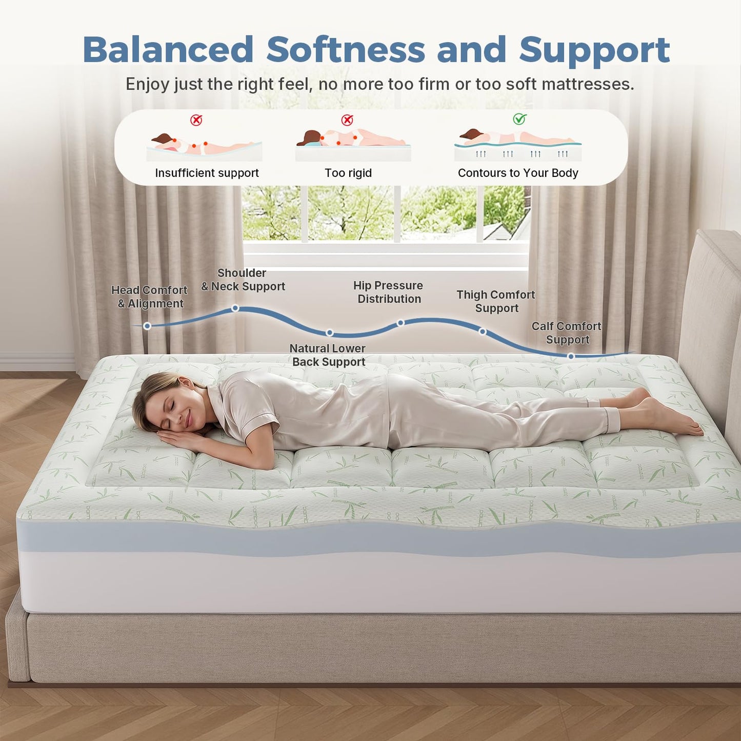 DUMOS Dual Layer Memory Foam Mattress Topper Queen, Gel Memory Foam Mattress Topper and Pillow Top Mattress Pad Cover for Body Pressure Relief, Soft Thick Topper with 8-16 Inch Deep Pocket
