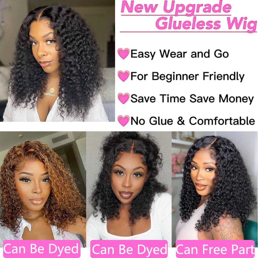 virginess Wear and Go Glueless Wigs Human Hair Pre Plucked Pre Cut Deep Wave Curly Bob Wig Human Hair Lace Front Wigs for Black Women 4x4 Lace Closure Human Hair Bob Wigs Glueless 14 Inch