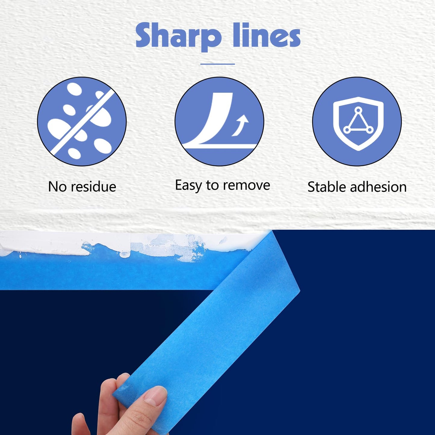 Fyguard 16 Rolls Blue Painters Tape 2 Inch Wide 1.89In x 880Yd Blue Masking Tape Bulk for Walls Home Improvement Masking DIY Crafts