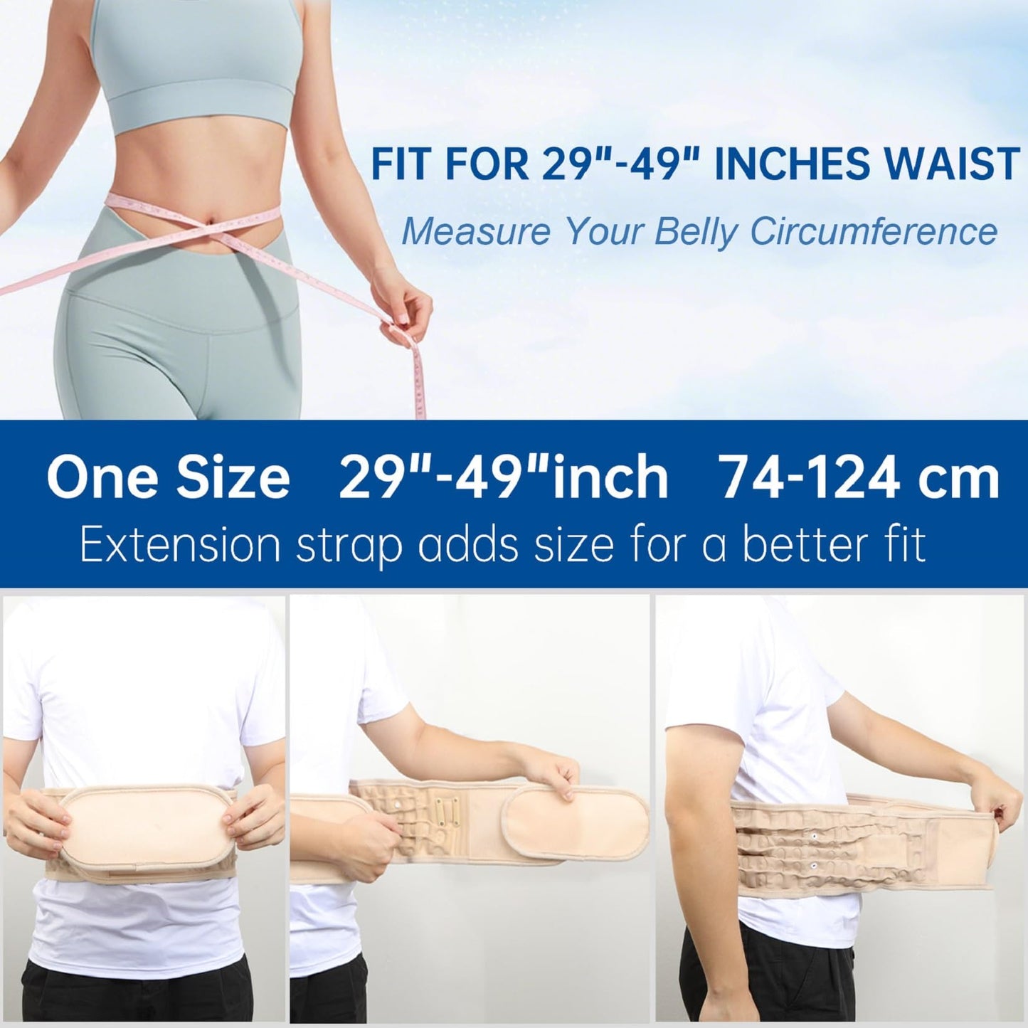 HONGJING Back Decompression Belt Lumbar Support for Back Pain Relief Lower Back Traction Device, One Size Fits 29-49 Waist