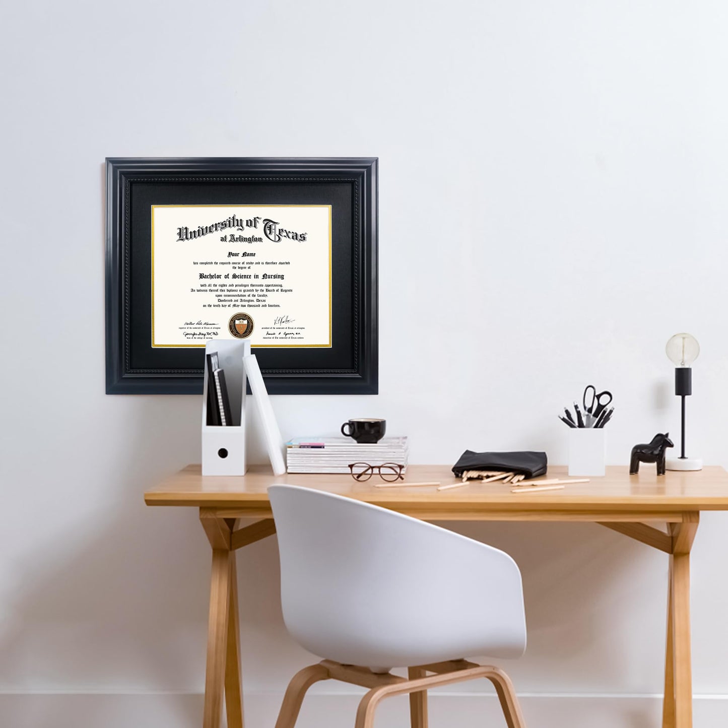 GMFrames 11x14 Diploma Degree Frame with Mat or Display 15x18 Certificates without Mat,Solid Wood,Black Finish with Intricate Black Rope Detail,UV Protection Acrylic