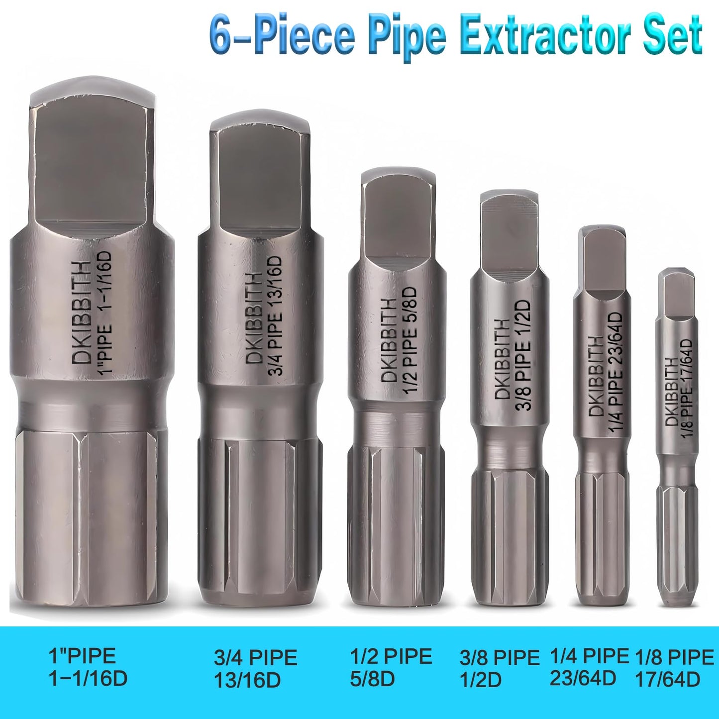 Pipe Extractor Set, 6-Piece Heavy Duty Steel Broken Pipe Extractors for Removing Damaged Threaded Pipes & Fittings from 1/8" to 1", with Durable Storage Case, Ideal Tools for Plumbers Mechanics DIY