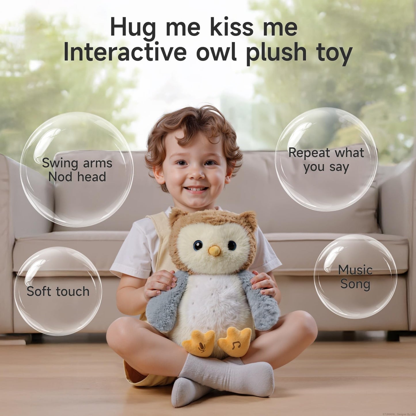 eJog Pup Owl Plush Stuffed Baby's Animal Toy Interactive Owl Toy with Sounds and Shake Hands, Singing Record Repeat What You Say, Birthday Gifts for Toddlers Kids