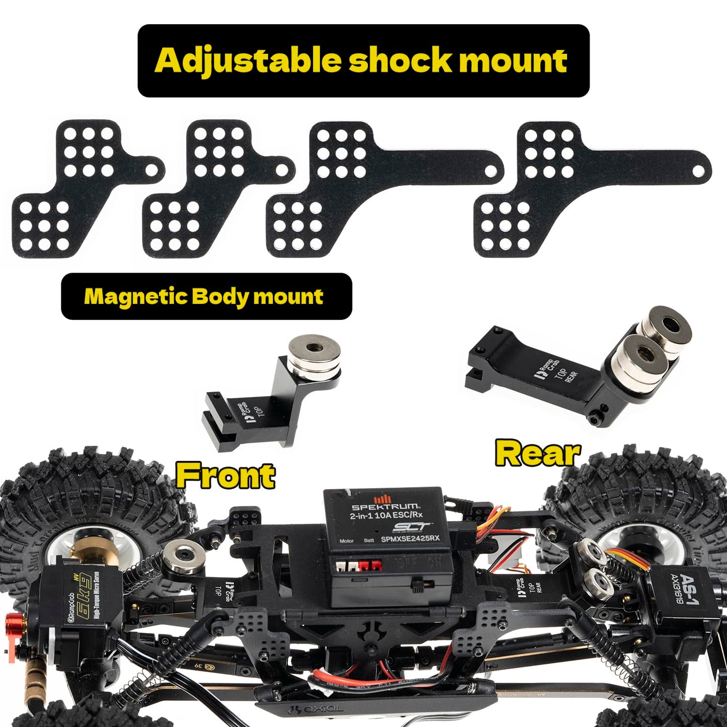 RampCrab High Clearance 4 Links Set for AX24, Front extend 6mm, Rear extend 18, Brass Links Set, Upgrade Parts for AX24 XC-1, Axial 1/24 RC Crawler Car Upgrade Accessories, 8Pcs, Black Coating