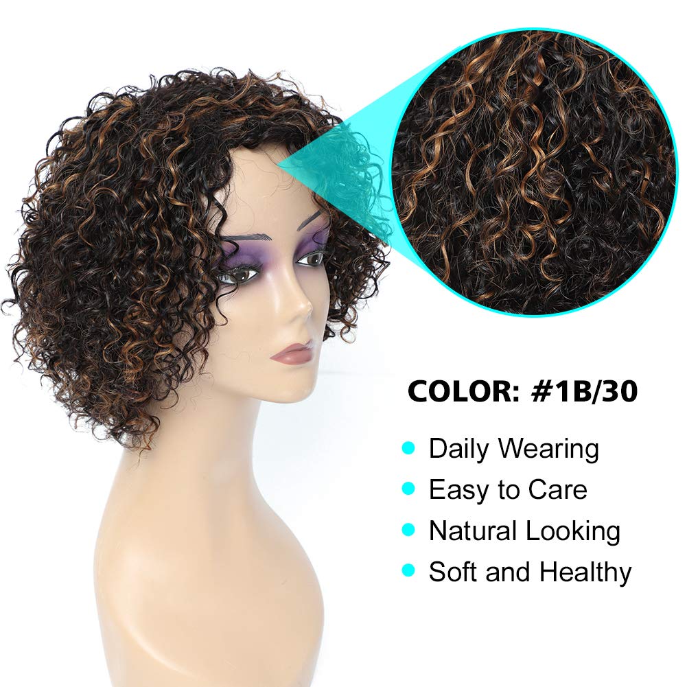 HUA Human Hair Wigs for Black Women, 8 Inch Short Curly, Brazilian Hair, Kinky Curl, 1B/30