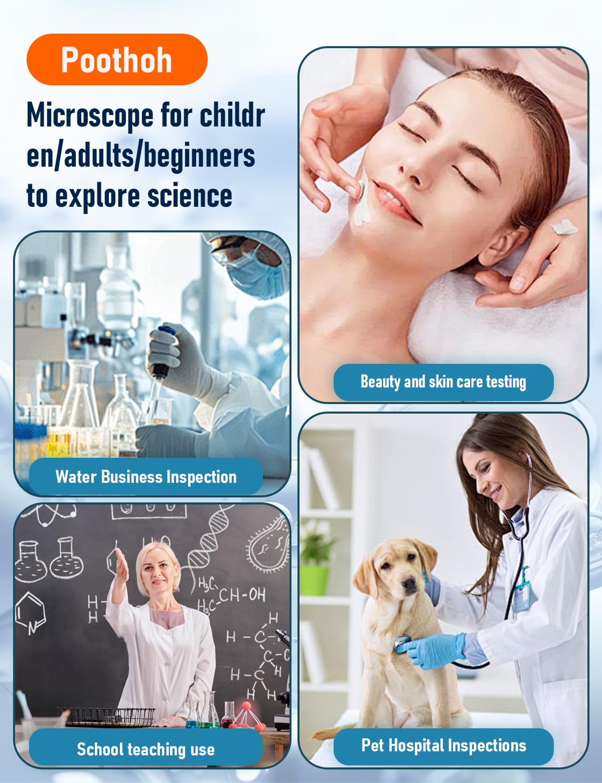 Poothoh Compound Microscope for Adults & Kids - 40X-2000X High-Power Biological Microscope for Students, School Lab & Home Education, with Slides Set & Phone Adapter