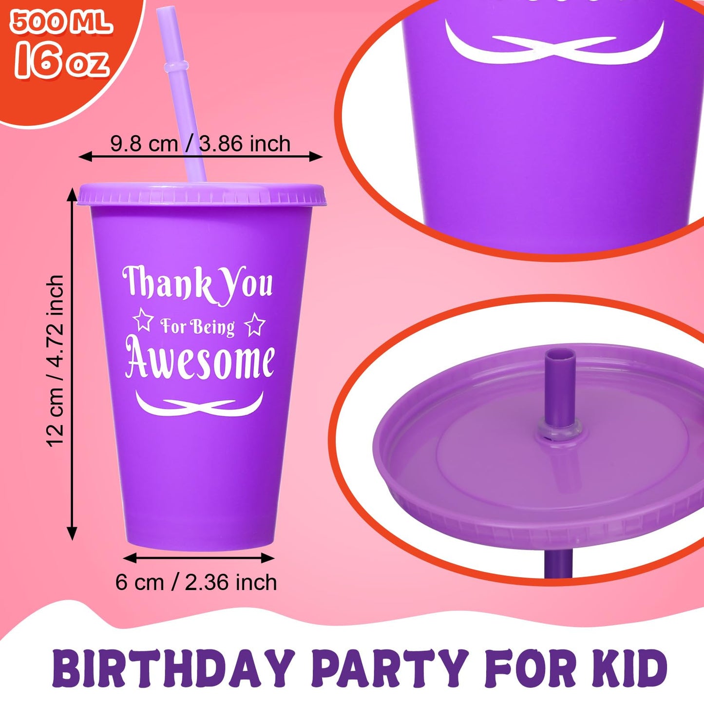 Sunnychicc 60 Pcs Thank You Cups 16 oz Colorful Tumbler with Straw and Lid Thank You Gifts Mug Tumbler Water Bottle Cold Drink Travel Mug for Birthday Party Adults, 10 Colors