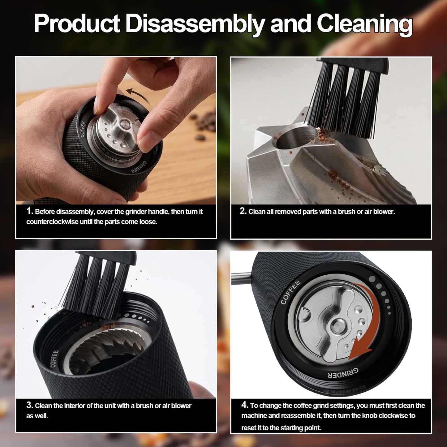 Agilive Manual Coffee Grinder, Adjustable Grinding Settings, Stainless Steel Burrs, Portable Hand-Cranked Coffee Grinder, For Espresso, Drip Filter, French Press Filter, Compact And Durable (black)
