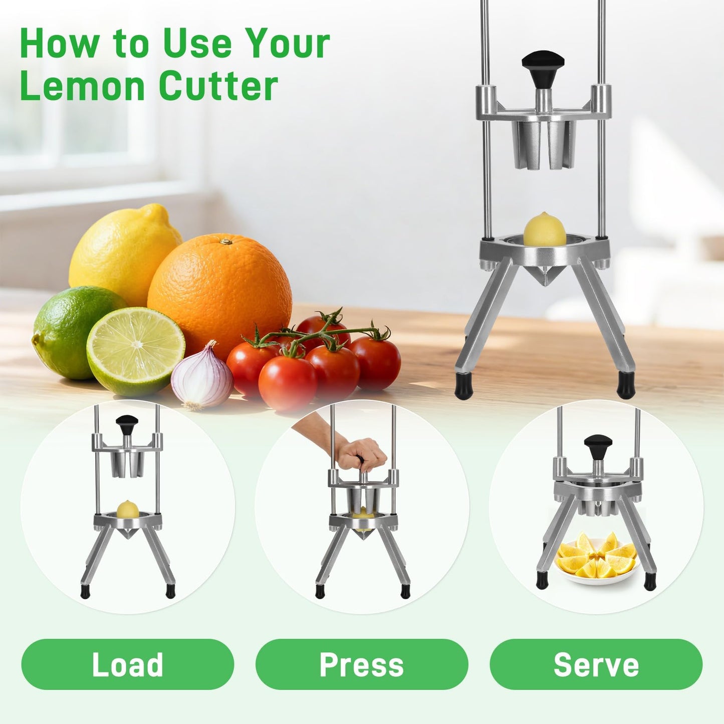 Commercial Lemon Cutter 8-Wedge with Two 420 Stainless Steel Blades,Heavy-Duty Fruit & Vegetable Cutter for Restaurant, Bar, and Home Kitchen