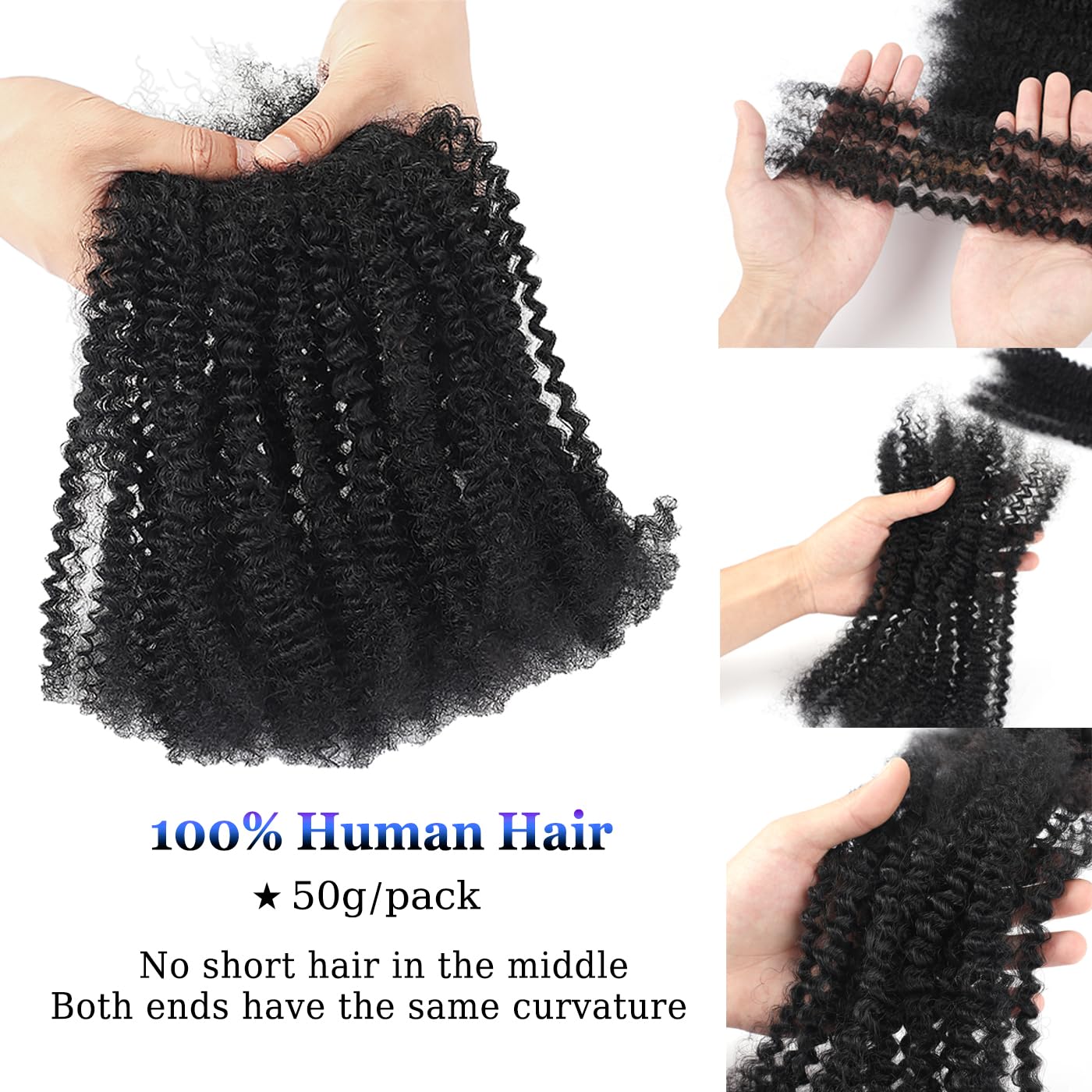 Afro Kinky Curly Human Hair Bulk for Permanent Micro Locs/Twists/Braids/Repair Locs Afro Kinky Human Hair for Locs 1 Pack 50 Gram (1B, 18inch)
