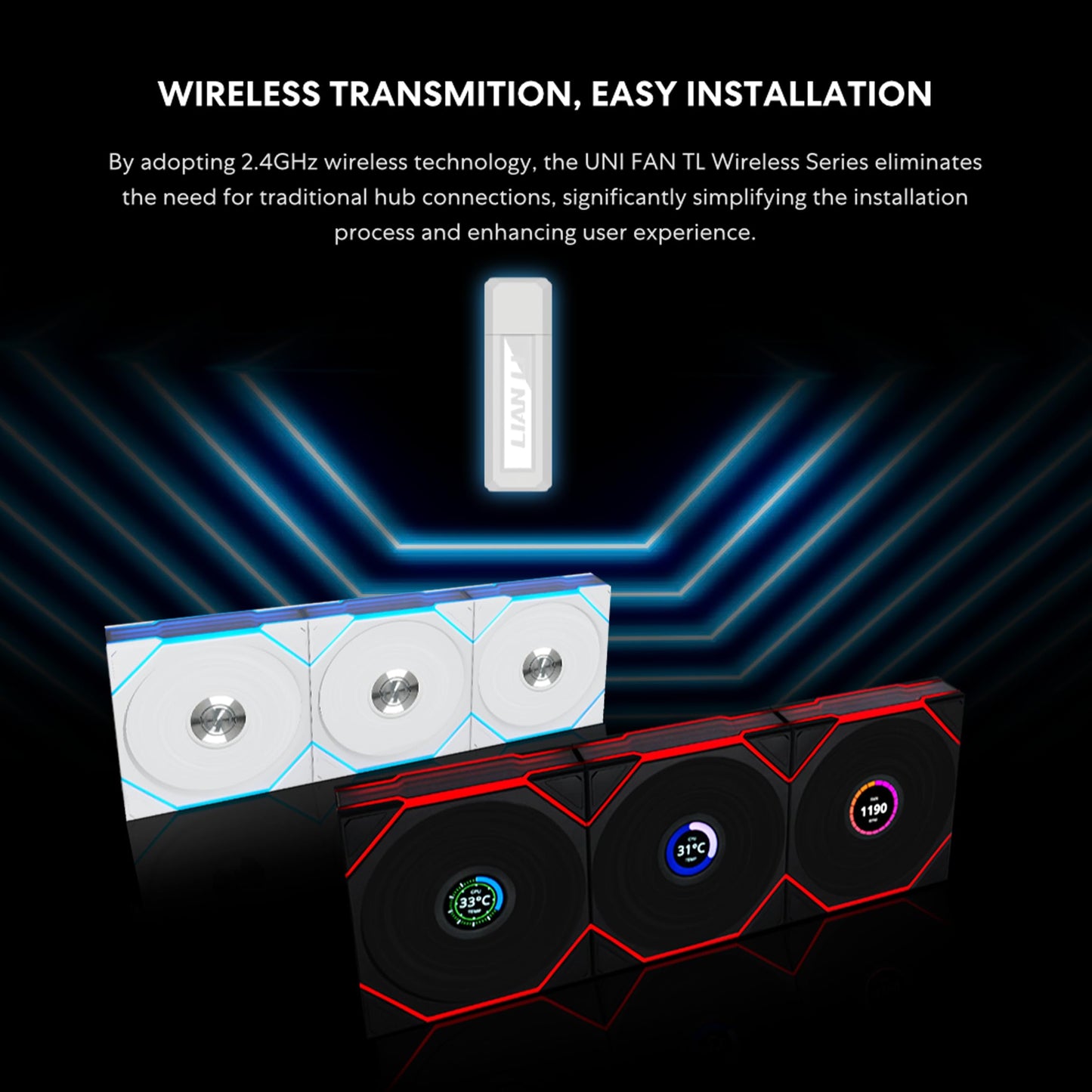 Lian Li UNI Fan TL - LCD Wireless 120 - Single Pack - 2.4 GHz Wireless Signal RGB & PC Case Fan - Infinity Mirror Design - LCD Display - Controller NOT Included & Required - Black (12TLLCD1W1B)