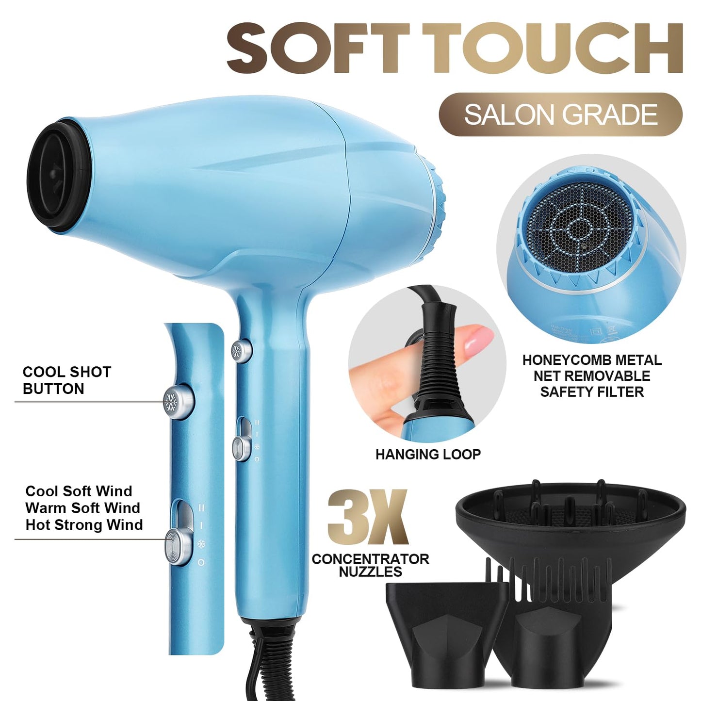 Flat Iron and Blow Bryer Set, 2200W AC Motor Fast Drying Low Noise Ionic Hair Dryer with Diffuser Nozzle Concentrator Comb for Women Curly Straight Hair, Titanium Hair Straightener and Curler 2 in1