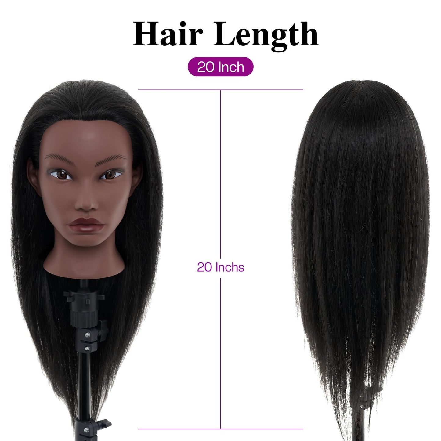 20 Inch Mannequin Head Human Hair with Stand,Real Hair Mannequin Head for Braiding,Cosmetology Manikin Doll Head for Styling with Mannequin Head Stand Table Clamp Hair Braiding Set