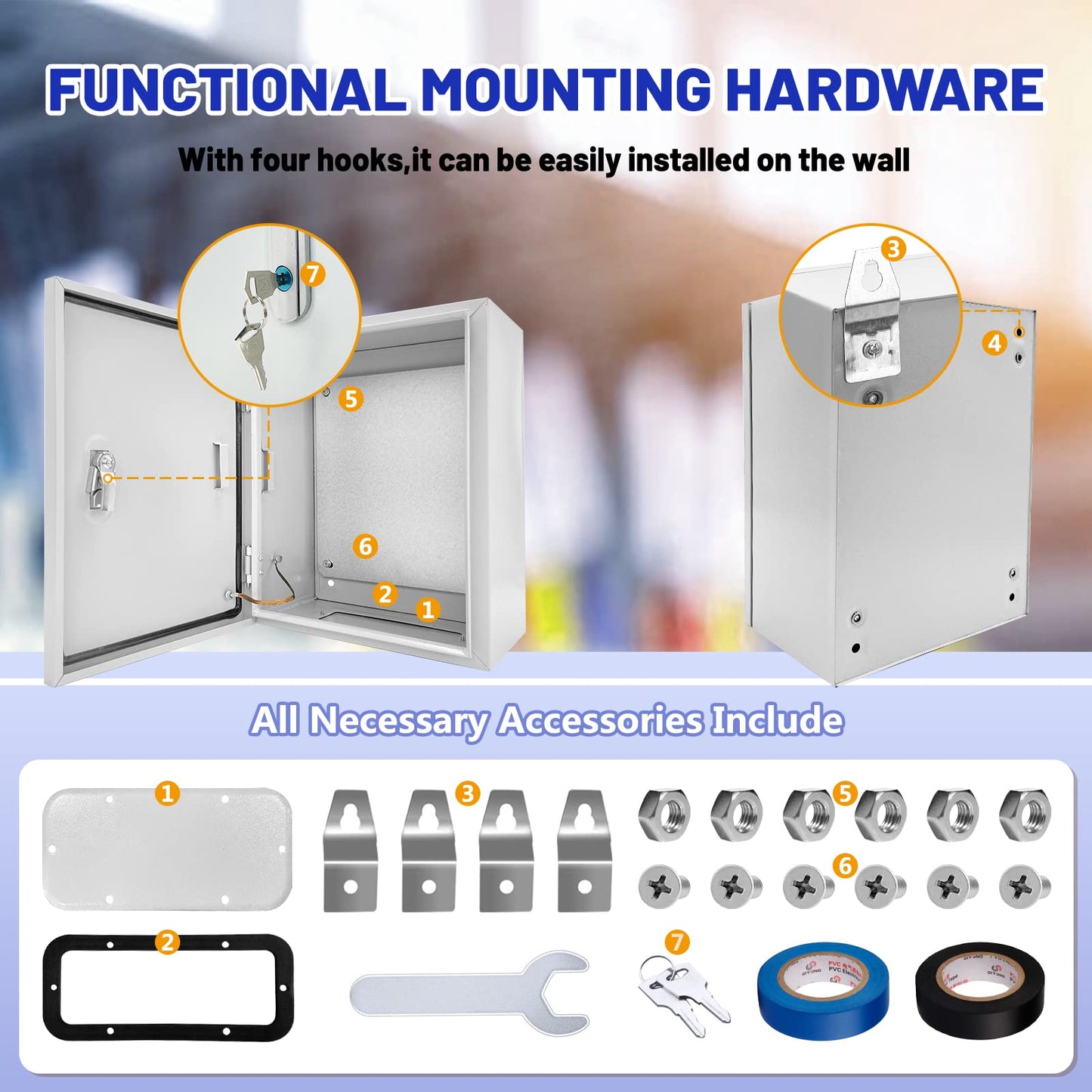 CXCESNS Outdoor Electrical Box 12 x 10 x 6''D NEMA 4X Enclosure Steel Box, Waterproof & Dustproof Outdoor/Indoor Lockable Electrical Junction Box, with Mounting Plate