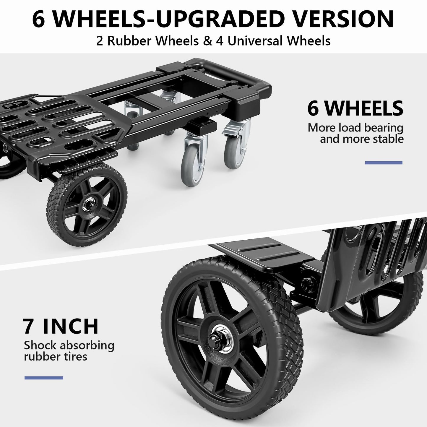 KEDSUM 3-in-1 Folding Hand Truck, 600LBS Heavy Duty Dolly Cart with Wheels, Six Wheels and Two Wheels Convertible Dolly Cart for Office,Home Moving, Simple Conversion