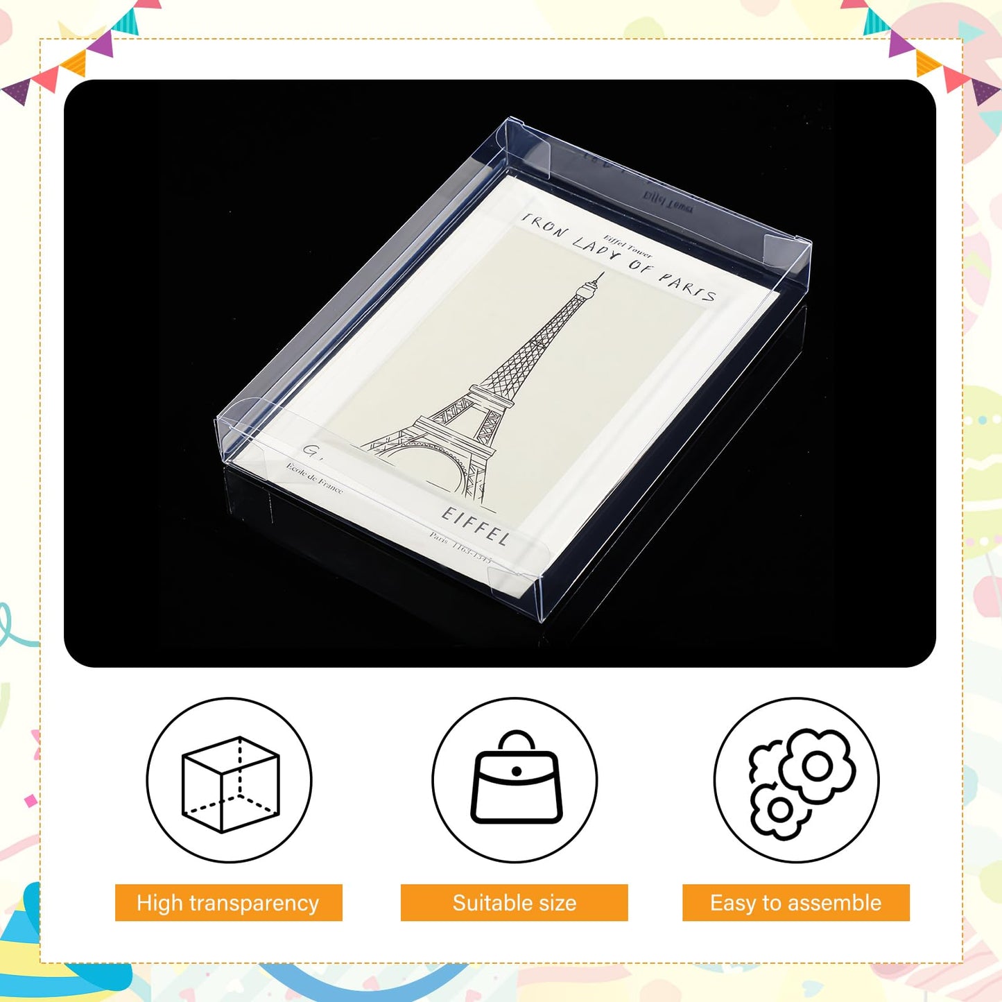 Sintuff 100 Pcs Clear Card Box Greeting Card Storage Boxes Clear Plastic picture display for Greeting Cards 5.39 x 7.36 x 1 Inches Photo Storage Box Rectangle Small Boxes for Favors