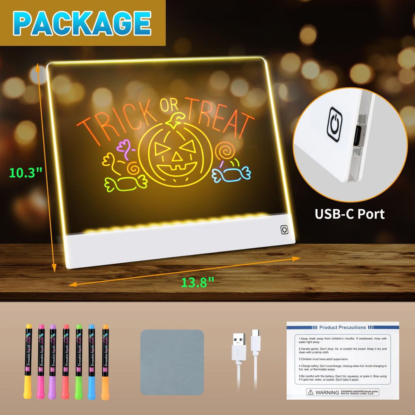 LED Note Board with 7 Colors, Rechargeable Light Up Acrylic Dry Erase Board, Lumi Board Led Drawing Board with Invisible Stand Glow Doodle Board Birthday and Halloween Gifts for Kids(13.8"X10.3")