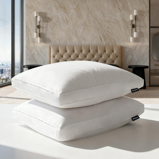 Beautyrest Goose Feather Down Fiber Gusseted Pillows, Firm Hotel Pillow Luxury Bed Pillows, 100% Cotton Cover, Queen/Jumbo Size Set of 2