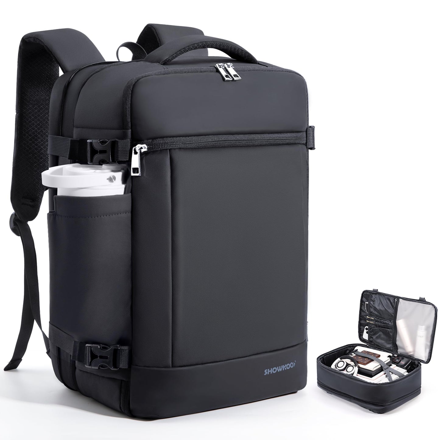 SHOWKOO Laptop Backpack for 17 Inch Laptop, 40L Expandable Large Capacity Backpack, TSA Carry On Travel Backpack with Padded Laptop Compartment, Water-Resistant College & Commuter Bag, Black