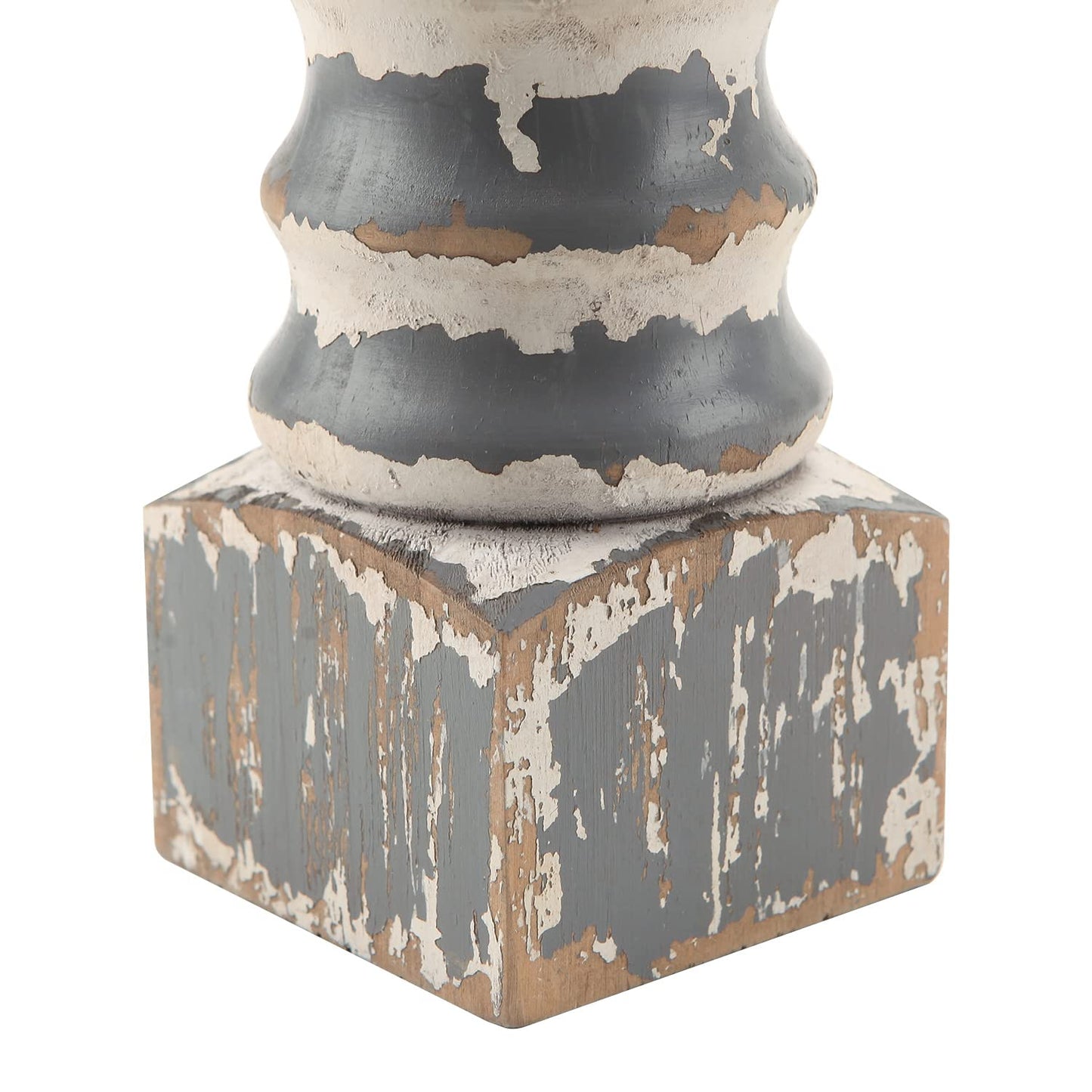 NIKKY HOME Farmhouse Pillar Candle Holder Set of 2 - Rustic Wood Decorative Candlesticks Pedestal, Centerpieces Decor for Fireplace Mantle Coffee Bar Dining Table, Distressed Grey