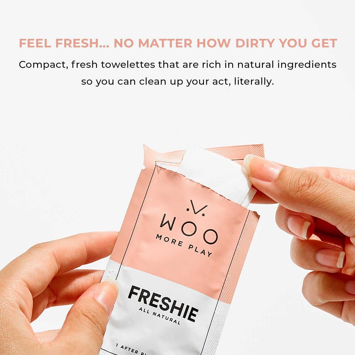 Woo More Play Freshies: All-Natural Feminine Intimacy Towelette Wipes with Coconut Water and Aloe Vera, Promotes Feminine Health & Helps Alleviate Irritation - Vegan and Cruelty Free (30 Count)