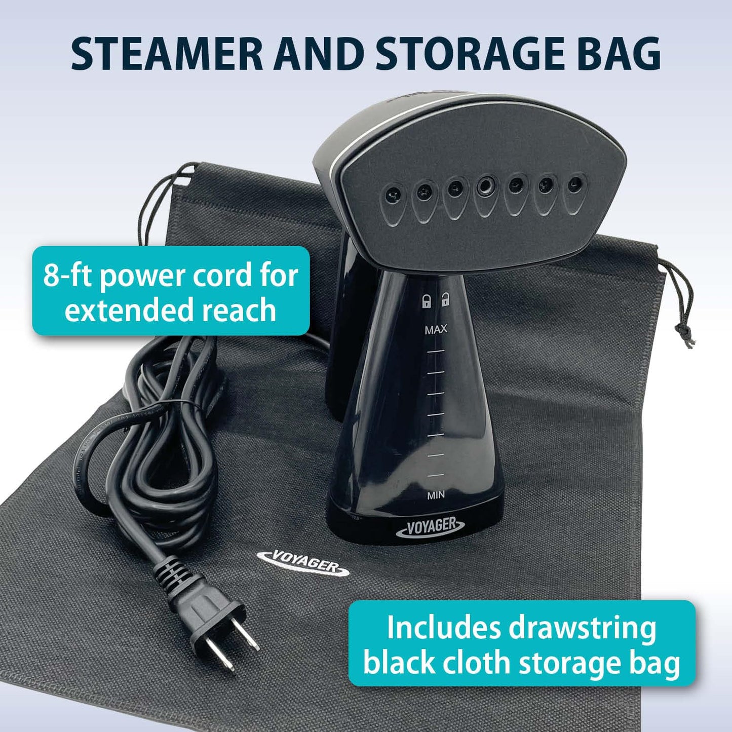 Voyager Cloud Handheld Clothes Steamer, 1650W power, Lightweight Garment and Fabric Steamer, Matte Black