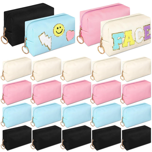 Chunful 24 Pcs Preppy Makeup Bag PU Leather Cosmetic Bag Bulk Makeup Plain Pouch Waterproof Toiletry Purse for Women Traveling Preppy Pencil Case Travel Purse Cosmetic(Mixed Colors)