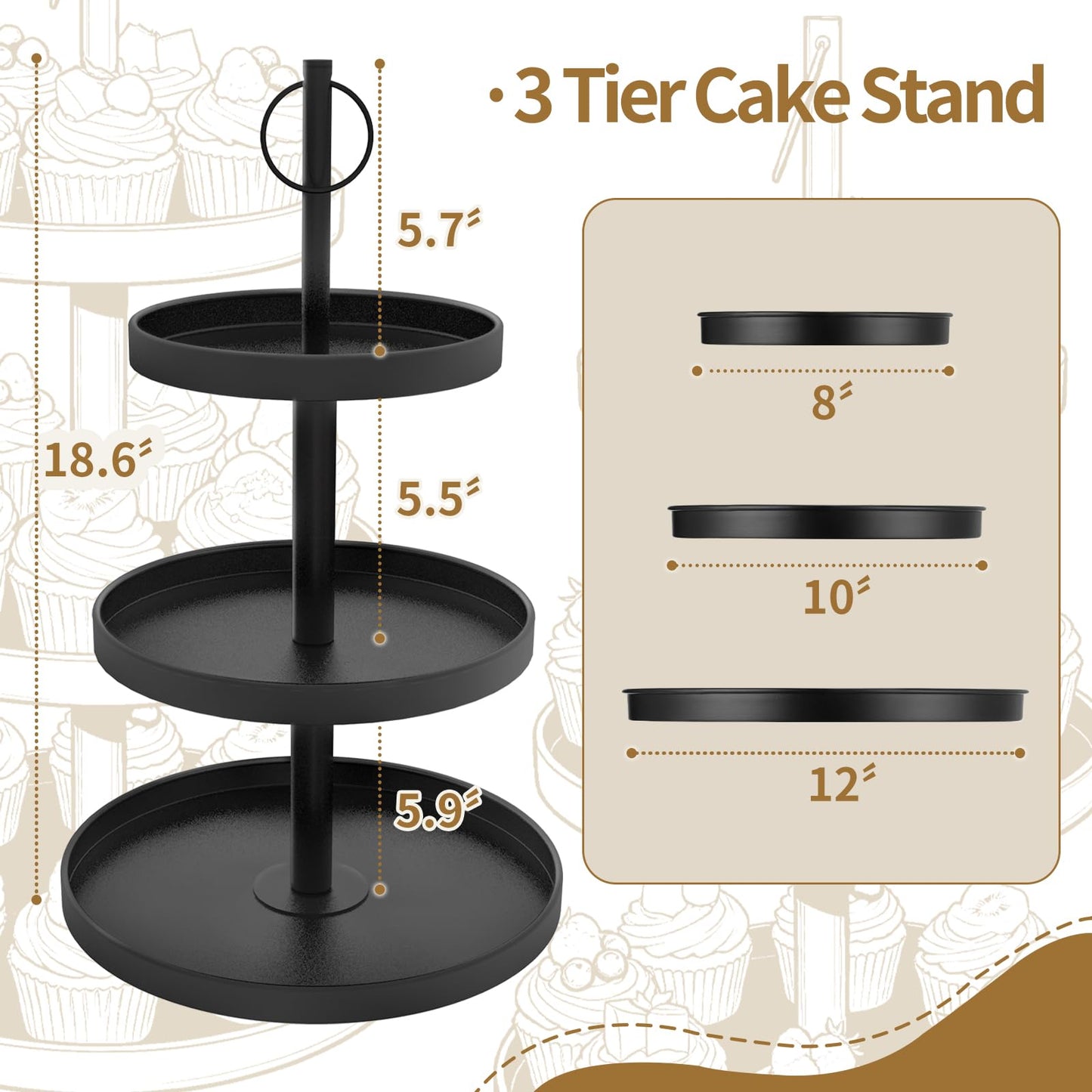 OugeWood Cupcake Stand for 50 Cupcakes,Cupcake Stand 2 PACK Metal 3 Tier Cupcake Tower Black Tiered Tray Stand Cupcake Holder Stand Cake Stand Serving Trays Dessert Stands with Handle for Party