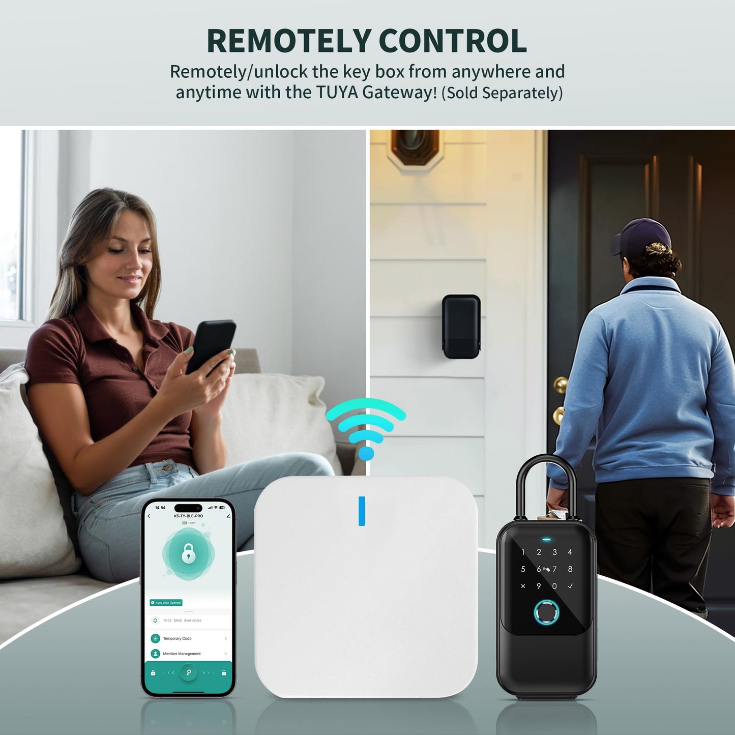 Moquin Smart Lock Box for House Keys, Fingerprint Lockbox Bluetooth Key Box with 5 Unlock Ways Fingerprint, App Control, Access Card, Passcodes, Manual Key for Airbnb & Home & Office & Garage