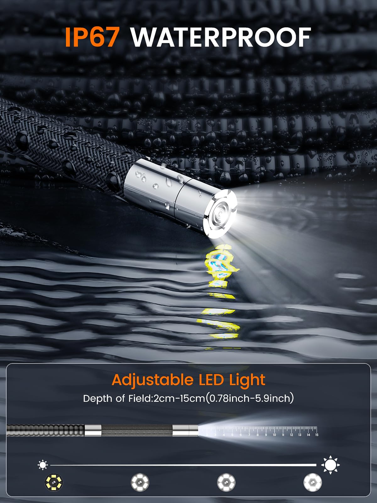 GearView 210°Articulating Borescope Camera - Inspection Camera 6 Light, Endoscope with 6.2mm IP67 Waterproof Probe, 3X Zoom 2-Way Borescope with Flexible Cablegabg