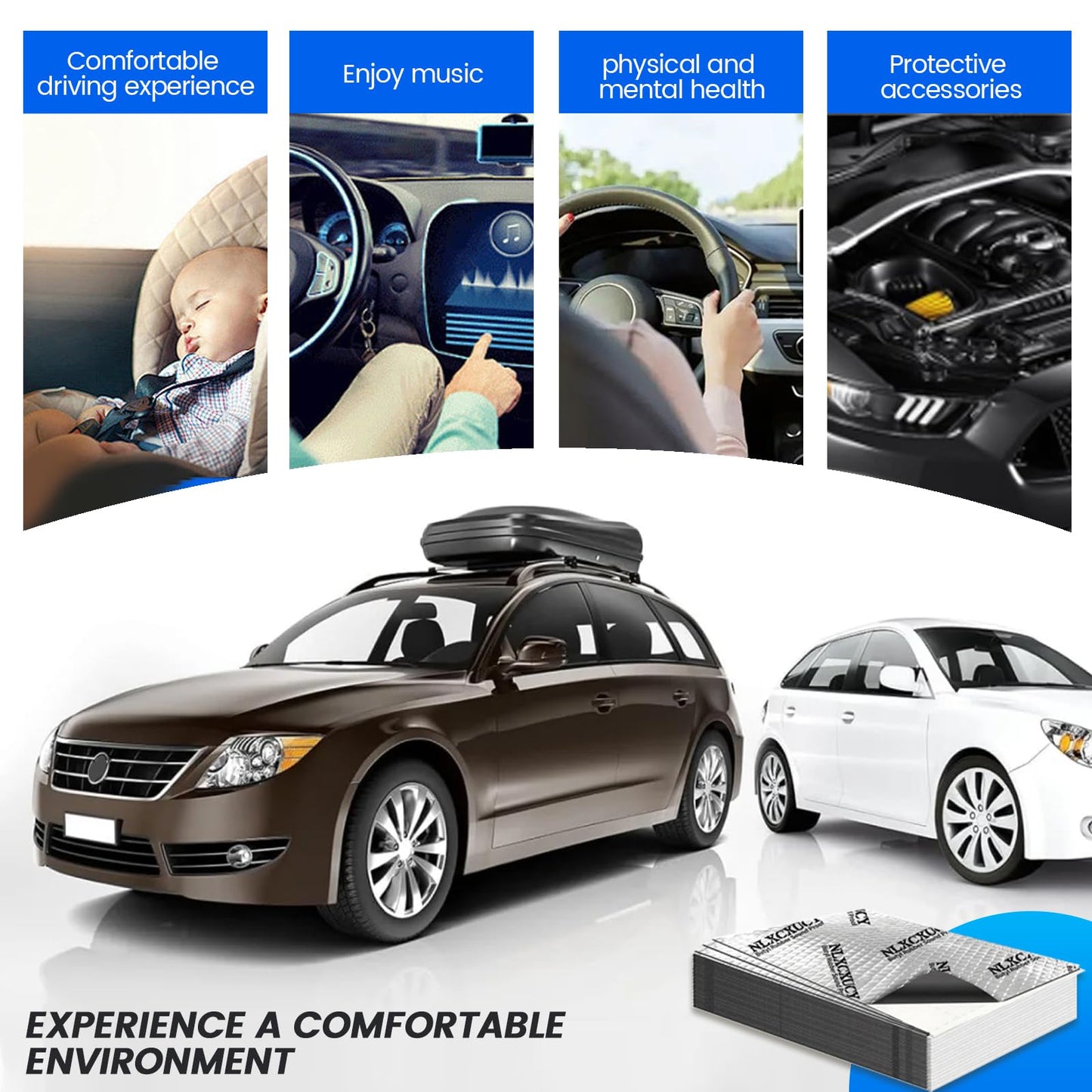 NLXCXUCY 33 Pcs 80mil (2mm) 36 sqft(3.4 sqm) Car Sound Deadening Mat,Butyl Automotive Sound Deadener,Noise Insulation and Vibration Dampening Material with Silicone Bumps Gloves
