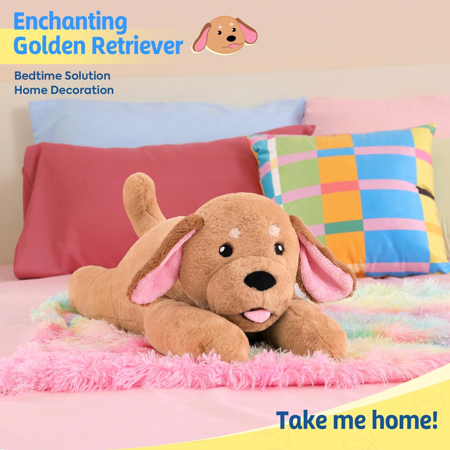 PEACH CAT 25.6 inch 5 lbs Golden Retriever Dog Weighted Stuffed Animals Large Weighted Plush Soft Puppy Plushies Toys Gifts for Kids Adults