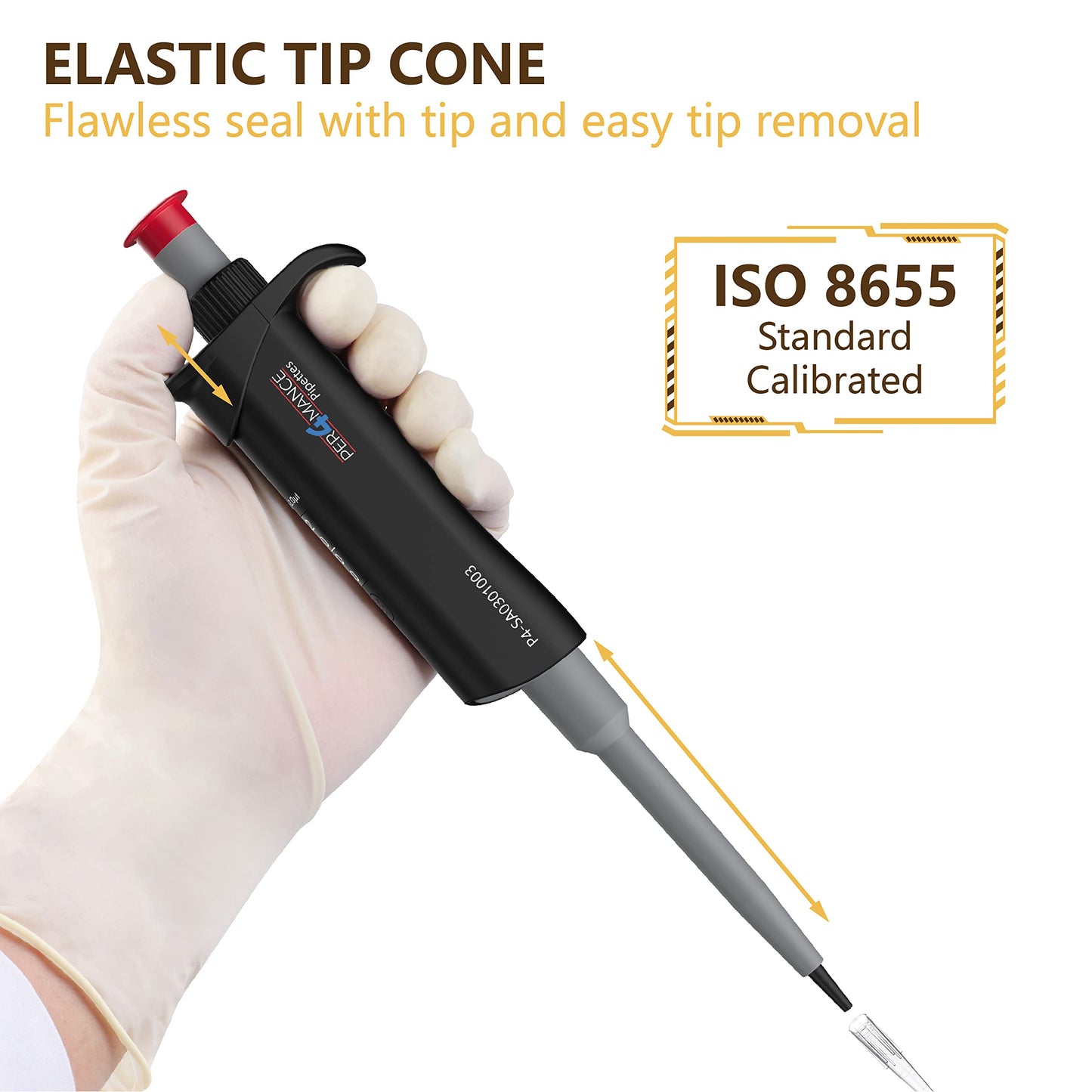 PER4MANCE Pipette - 2~20µL Adjustable Single Channel Pipette, ISO Calibrated Low Plunger-Force Ergonomic Micropipette with Autoclavable Lower and Universal Tip Cone, Ultra-Light Precise Pipettor