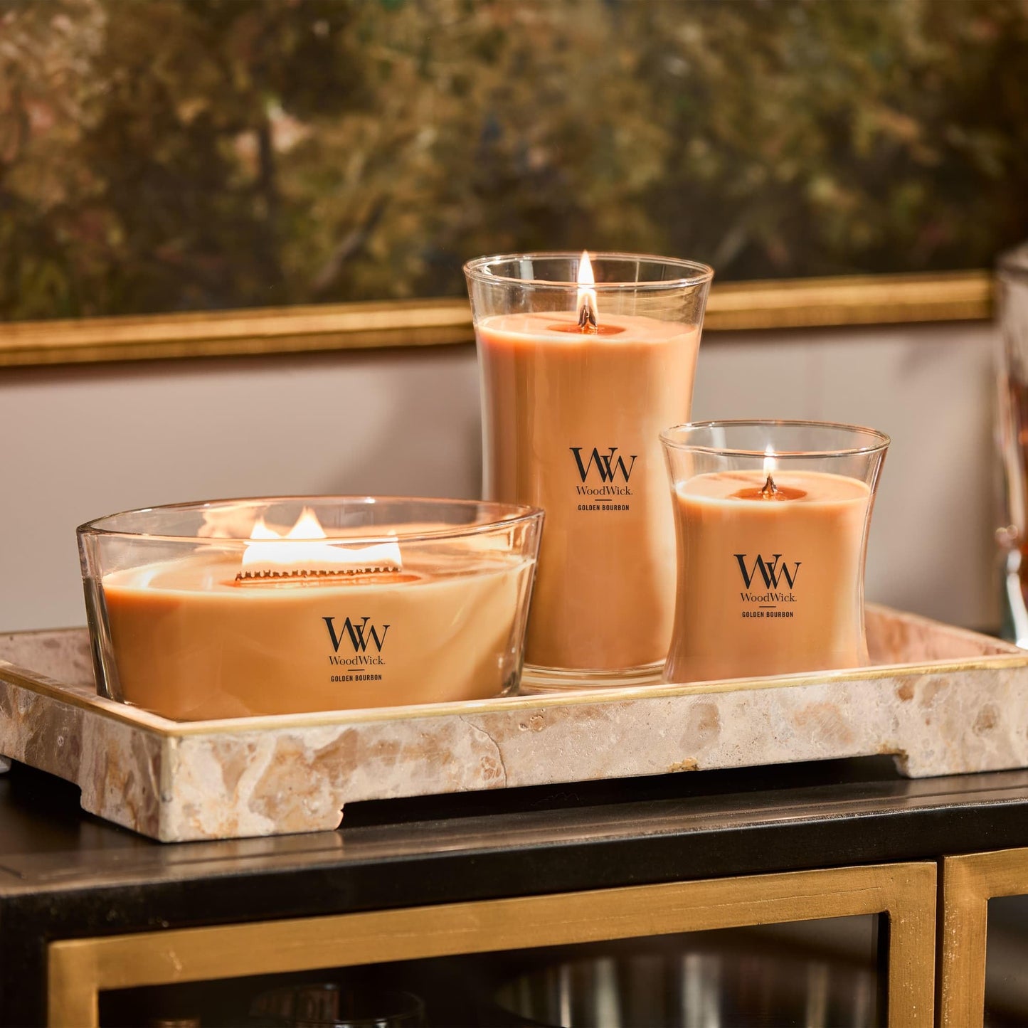 WoodWick Golden Bourbon Holiday Candle Gifts for Women and Men, 16 oz Ellipse Candle with Crackling Wick