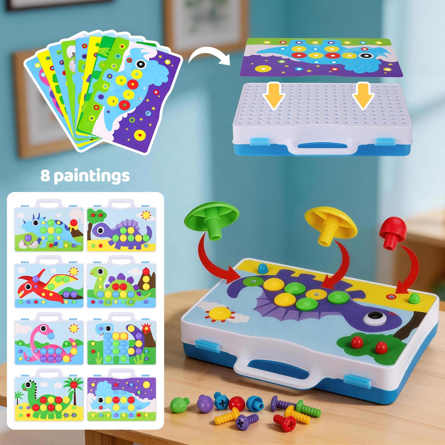 224 Piece STEM Building Set for Kids, Mosaic Drill Set Creative Puzzle Toy for Boys and Girls 4 5 6 7 8 Years Old, Design Drill Game Puzzle Block for Preschool Children Gift