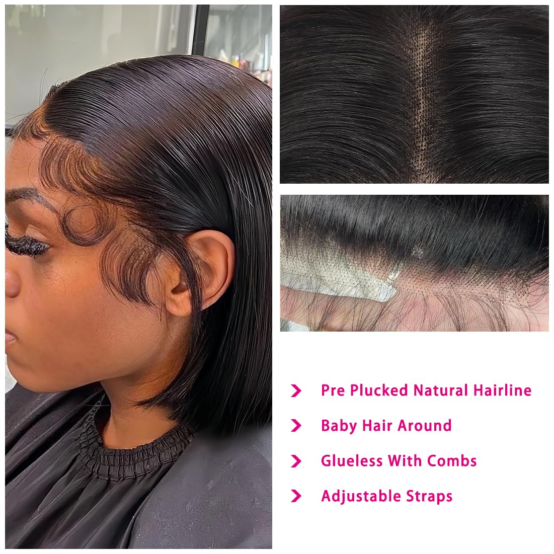 Shesbeauty Bob Wig Human Hair Glueless Wigs Human Hair Pre Plucked 14 Inch Straight Lace Front Wigs Human Hair Bob HD 13x4 Lace Front Wigs Human Hair Bob Wigs for Black Women 180% Density Bob Wig