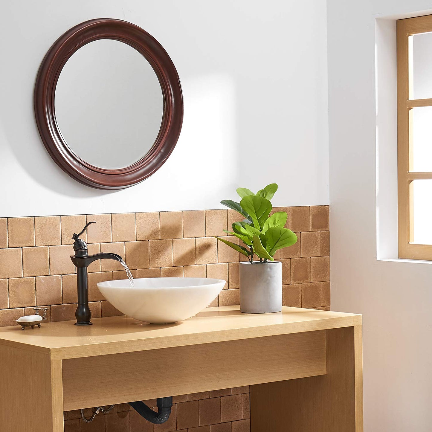 BWE Vessel Sink Faucet Oil Rubbed Bronze Bathroom Faucet with Pop Up Drain Assembly and Supply Hose Single-Handle Single Hole Tall Bathroom Faucet Vanity Lavatory Mixer Tap Tall Body