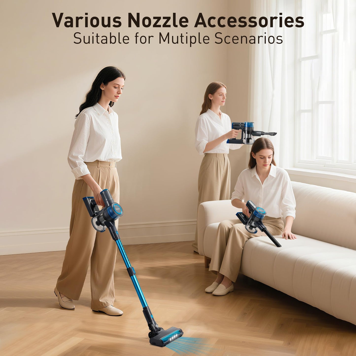 Deepvac 250W 25KPa Suction Cordless Vacuum Cleaner, 6-in-1 Lightweight Stick Vacuum with LED Display & Detachable Battery, 45 Mins Runtime for Hard Floor, Carpet, Pet Hair, Car Cleaning