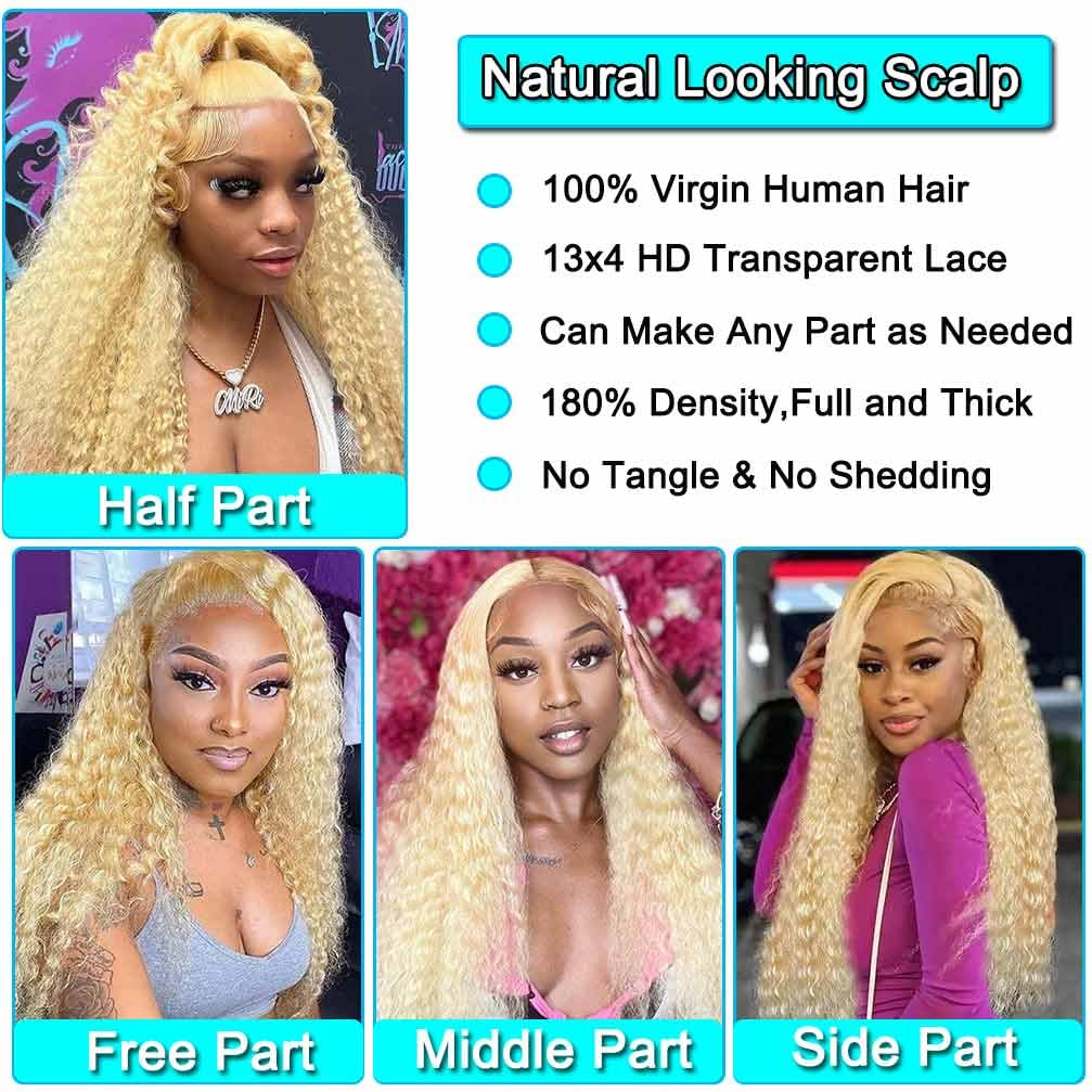 613 Lace Front Wig Human Hair 180% Density Blonde Wig Human Hair Wet and Wavy Wigs for Black Women Glueless HD Lace Frontal Wig (28 Inch)