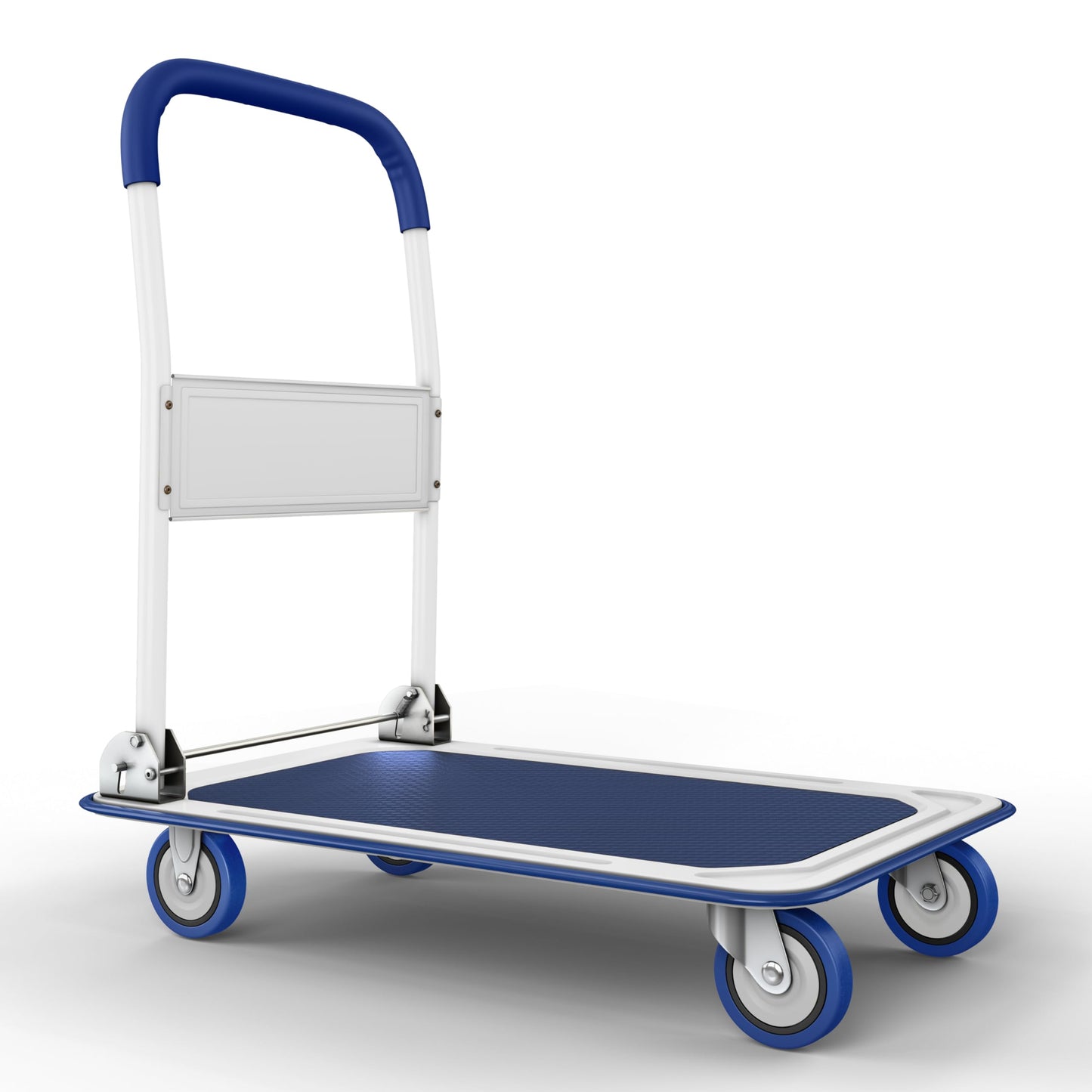 Heavy Duty Foldable Push Cart Dolly | 330 lbs. Capacity | Upgraded Collapsible Hand Truck Platform with Swivel Wheels | Flat Bed Moving Wagon | Space Saving Push Handle (Blue)