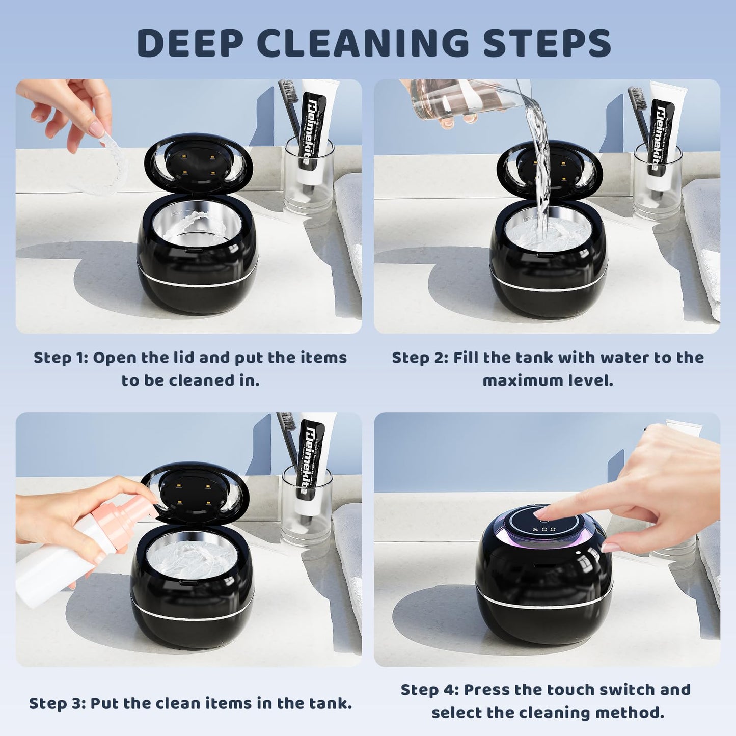 2025 Upgraded Ultrasonic Retainer Cleaner Machine, 43kHz Denture Cleaner, 200ML Retainer Cleaner with Digital Timer Mouth Guard Cleaner for Aligner,Night Guard,Braces,Toothbrush,Jewelry(Black)