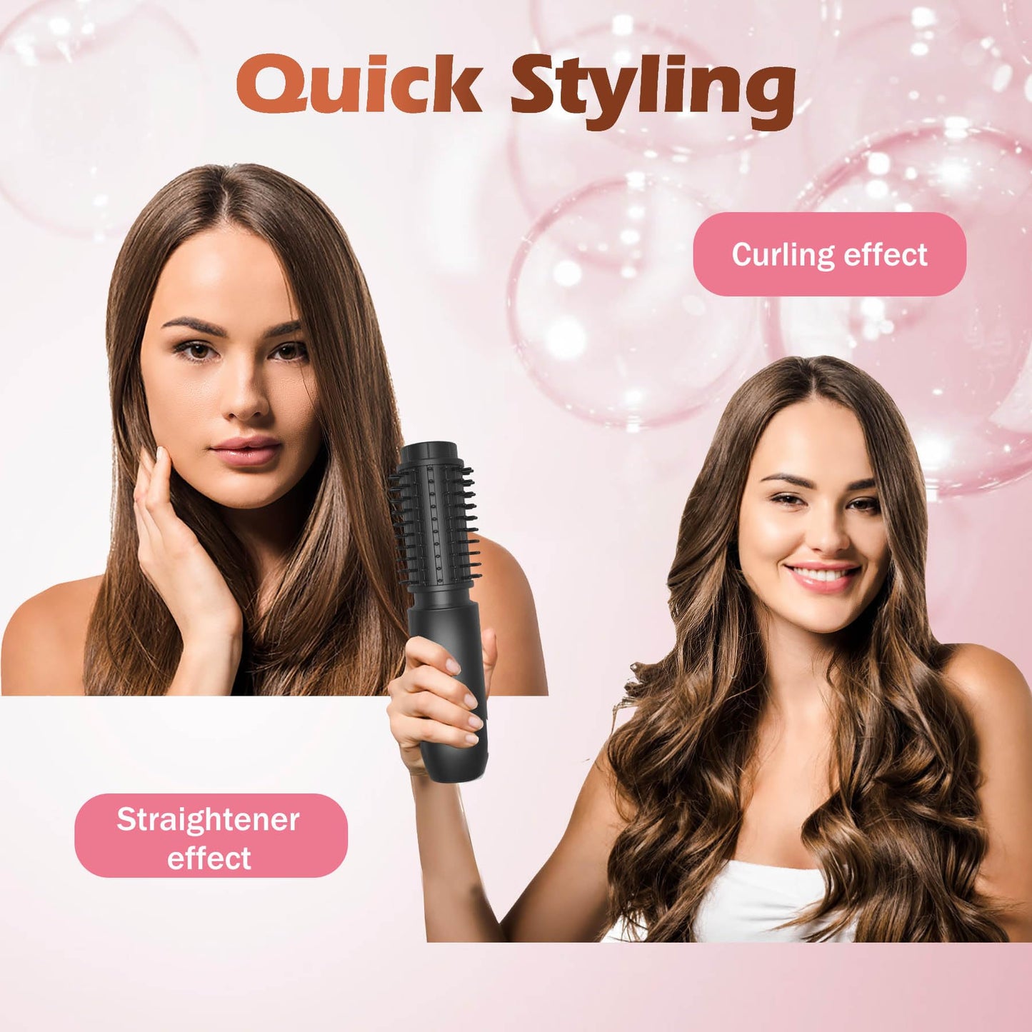 3-in-1 Cordless Curling Brush Iron & Heated Round Brush & Hair Straightener Comb, Portable Rechargeable Travel Hair Curler for Women