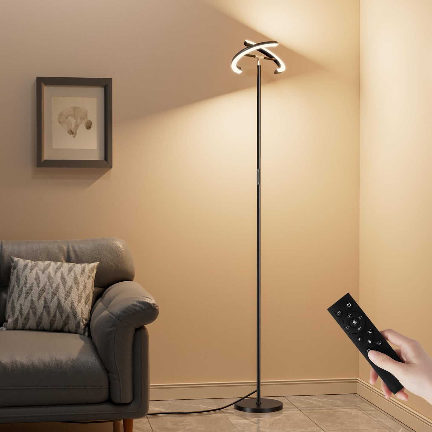 PreeOtti Floor Lamps for Living Room, 40W/2400LM Rotatable LED Floor Lamp with Touch & Remote Control, 70" Tall Standing Lamp Stepless Dimmable, Modern Torchiere Corner Lamp for Bedroom, Office