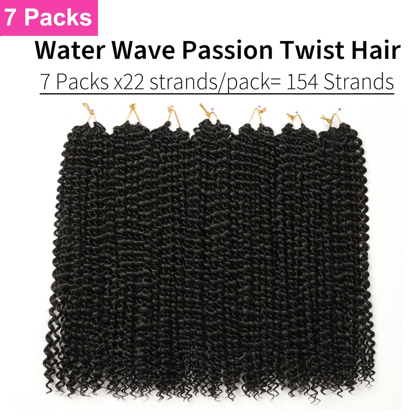 Ubeleco Passion Twist Hair 24 Inch 154 Strands Water Wave Crochet Hair for Black Women 7 Packs Long Bohemian Curly Braiding Hair Spring Twist Crochet Braids Hair Extensions (24inch,1B)
