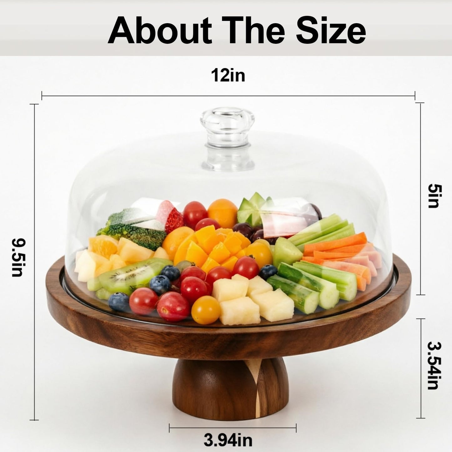 JOCHER Acacia Wood Cake Stand with Lid, 12in Cake Stand with Acrylic Dome (Not Glass), 2-In-1 Cake Display Stand for Charcuterie Board, Chips & Dips, Fruit Platter, Wedding, Birthday, Parties