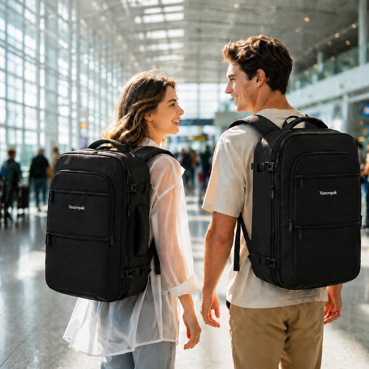 Vancropak Carry On Backpack, 40L Expandable Extra Large Travel Backpack, Flight Approved Water Resistant Luggage Suitcase Daypack, Lightweight College Business Weekender Bag for Men & Women, Black