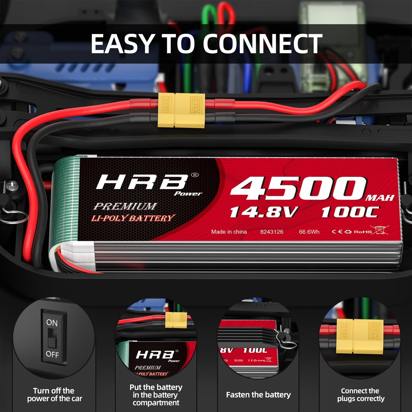 HRB 2packs 4S Lipo Battery XT60 4500mAh 100C 14.8V RC Lipo Battery Compatible with RC Car RC Plane RC Truck RC Boat