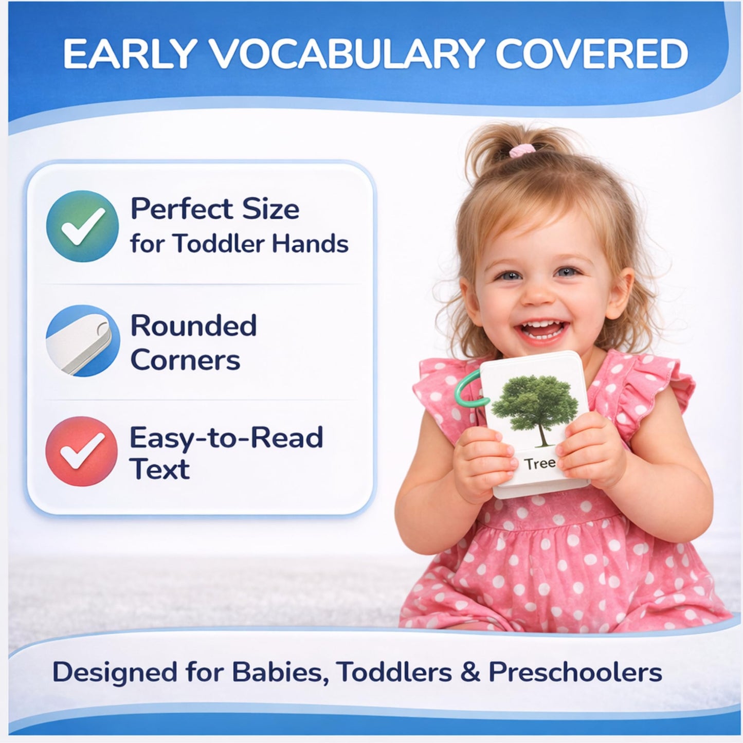 TOYVENTIVE Educational Cards for 1-3 Years Old Kids with Circle, 250 Double Sided Cards, 500 Words, Gifts for 1 Year Old, Teaching Cards for Toddler, Educational Toys and