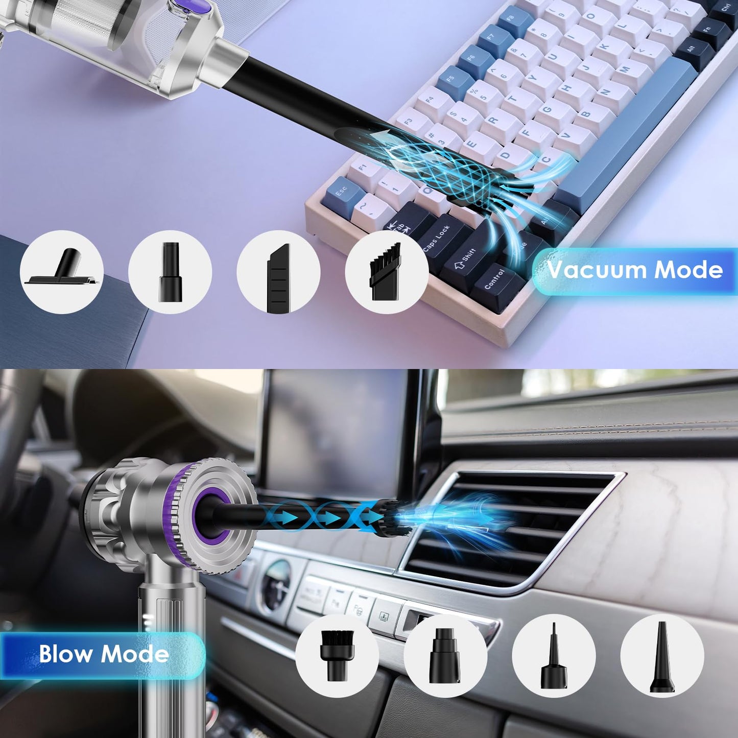 ToddlerCley Handheld Car Vacuum Cordless with 20000Pa Powerful Suction, Rechargeable Mini Car Vacuum Cleaner with 3-Speed, 90000RPM Motor, Portable Hand Vacuum for Car Interior, Home, Pet Hair, Desk
